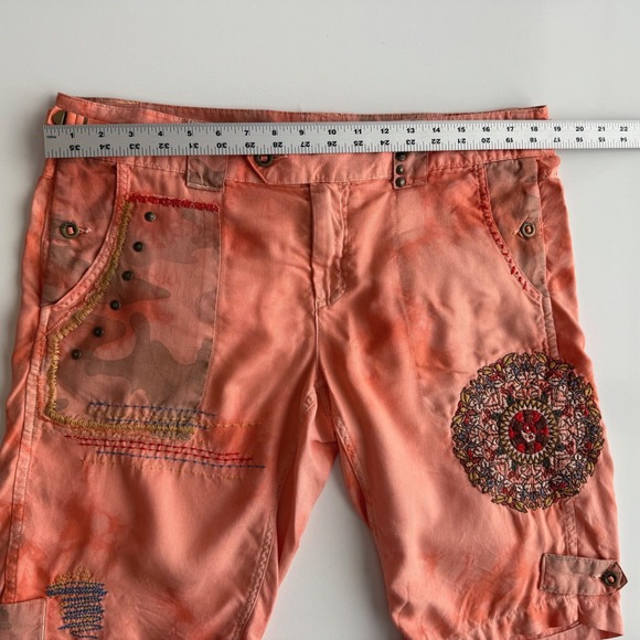 Da-Nang VTG Y2K 100% Silk Embroidered Tie Dye Camo Peach Utility Shorts L - Picture 12 of 12